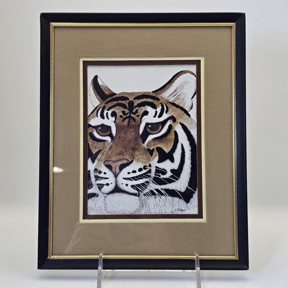 K Trower Tiger Art Print Framed Wildlife Big Cat Portrait Vintage Decor